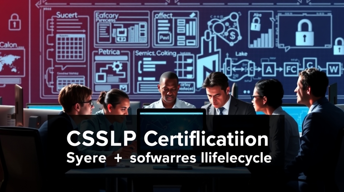 Skupina odborníkov diskutuje o certifikácii CSSLP pred obrazovkou s grafmi.