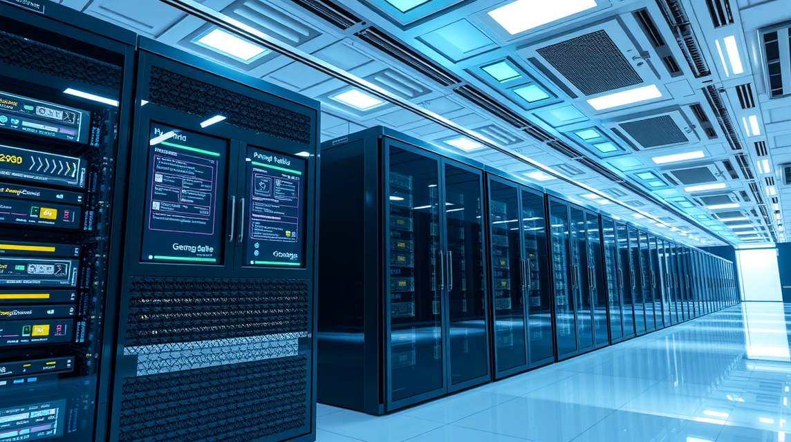 Moderný dátový center s množstvom serverov a technológiou na spracovanie dát.