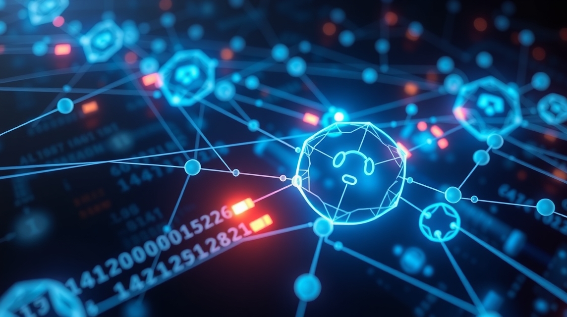 Abstraktná vizualizácia digitálnych dát a prepojení v sieti.