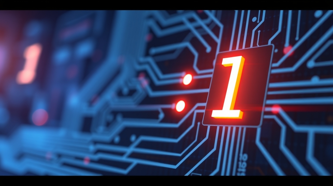 Digitálny displej s číslom 1 na pozadí elektronických obvodov.