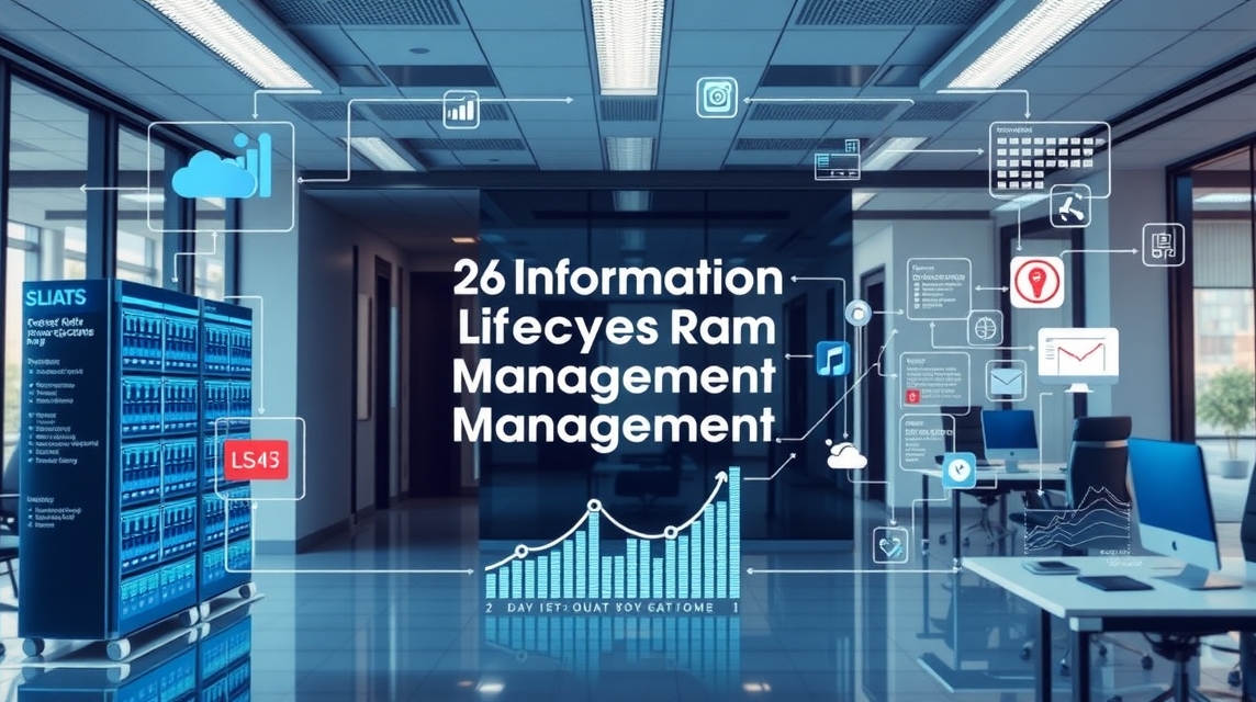 Moderná kancelária s grafmi a ikonami digitálneho manažmentu.