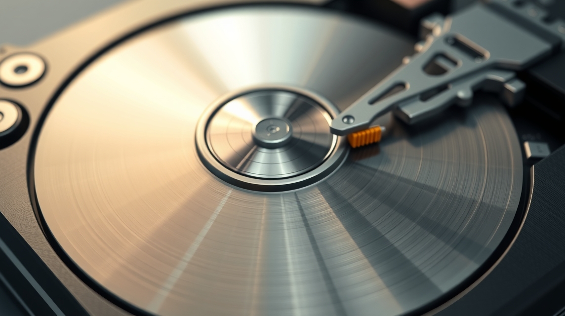 Detailný pohľad na otáčajúcu sa platňu a rameno gramofónu.