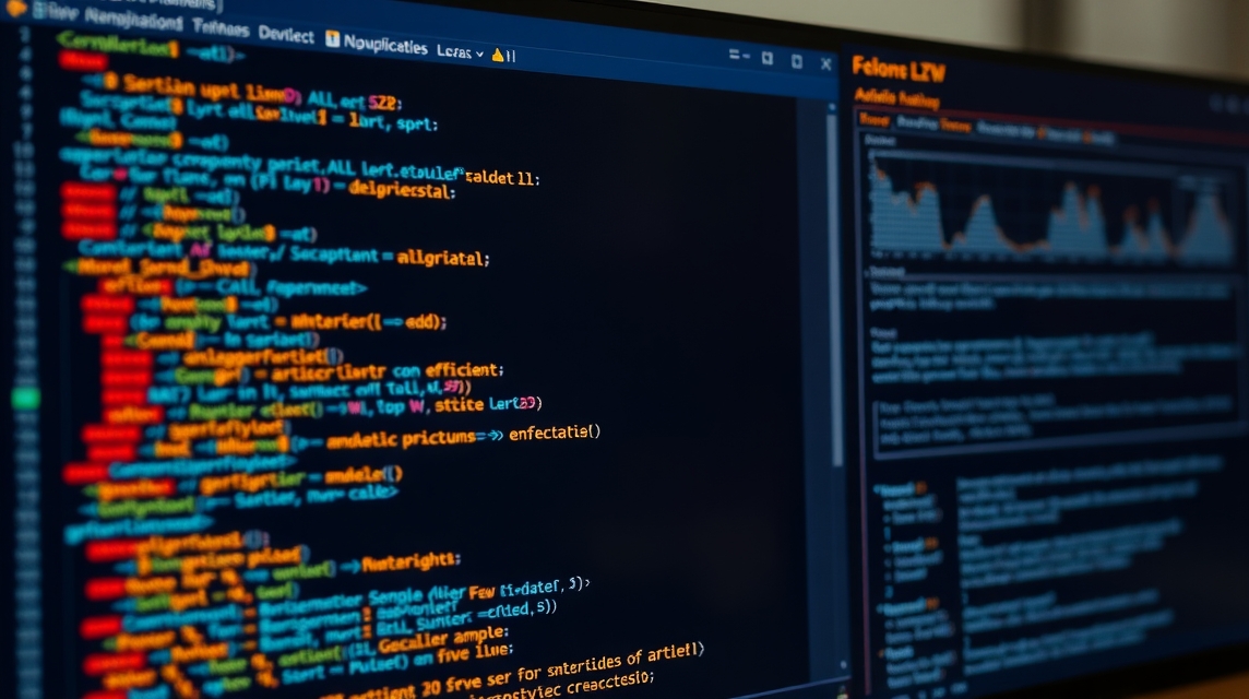 Kódolt programozási nyelv szövege egy számítógép képernyőjén.