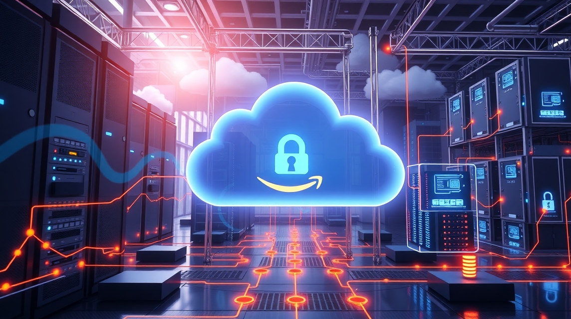 Moderné dátové centrum s cloudovým zabezpečením a servermi.