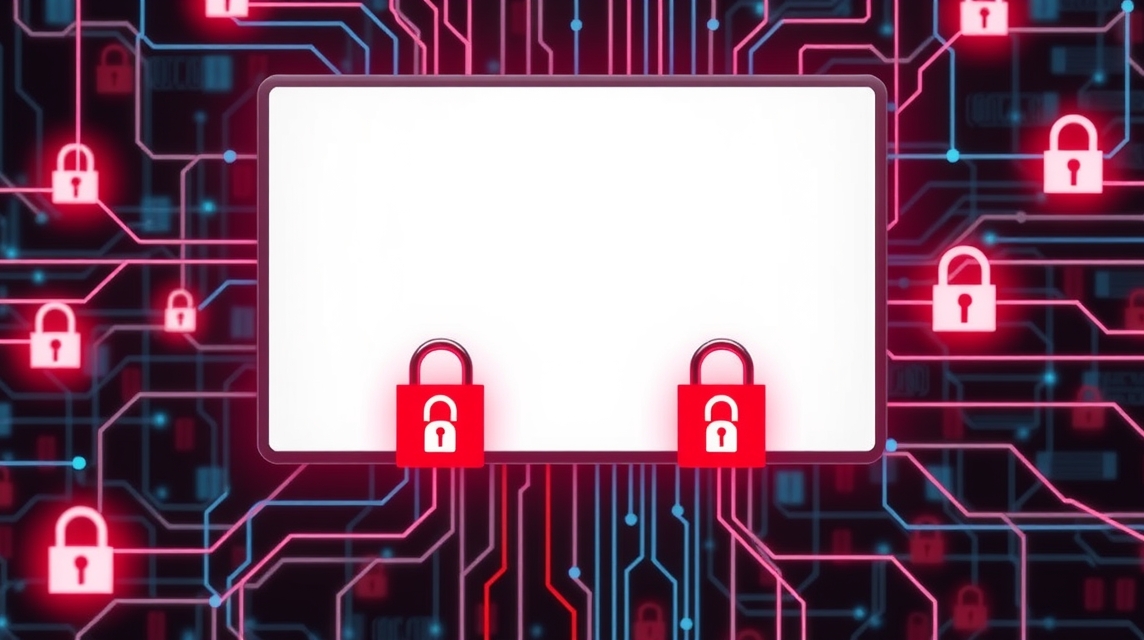 Grafika s červenými zámkami na pozadí digitálnych obvodov.