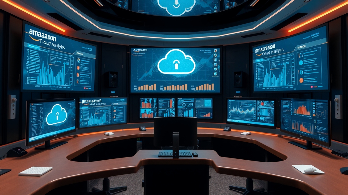 Moderné pracovisko s viacerými obrazovkami zobrazujúcimi analýzy cloudu.