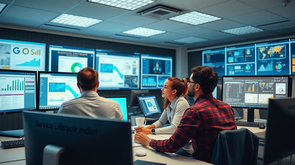 Trojica profesionálov diskutuje o analýze dát pred viacerými obrazovkami s grafmi.