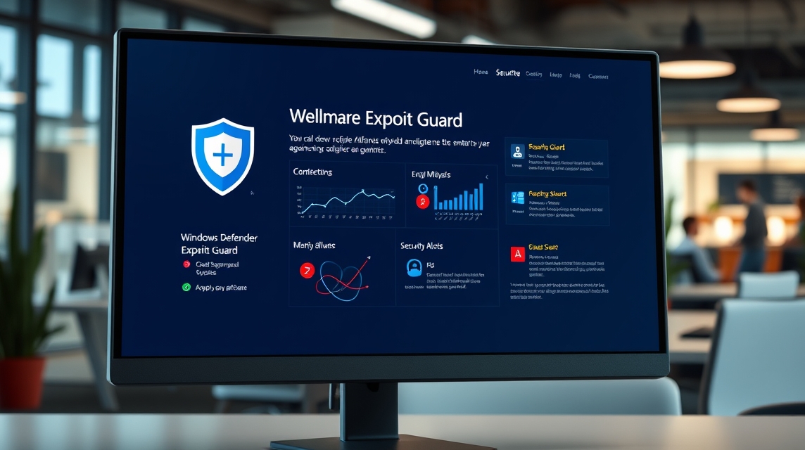 Obrazovka počítača zobrazuje rozhranie programu Wellmare Exploit Guard s grafmi a štatistikami.