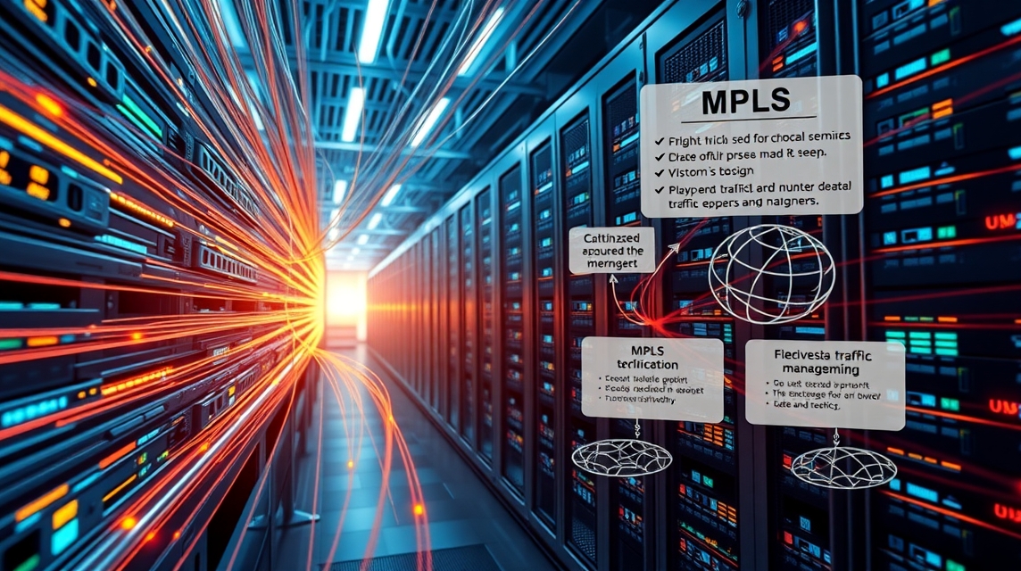 Moderné servery s optickými káblami a svetelnými efektmi v dátovom centre.