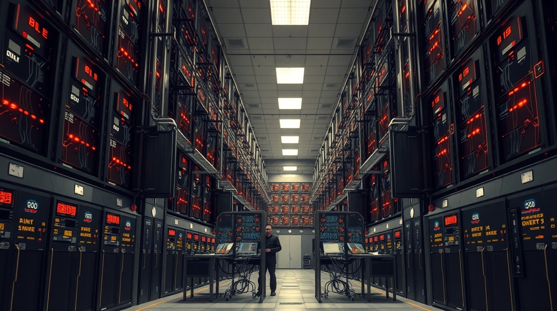 Moderné dátové centrum s množstvom serverov a technológie.