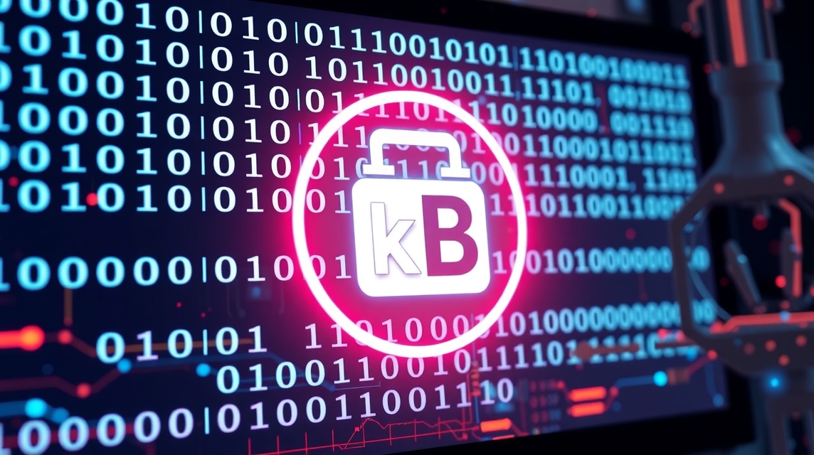 Digitálny zámok s písmenami kB na pozadí binárnych čísel.