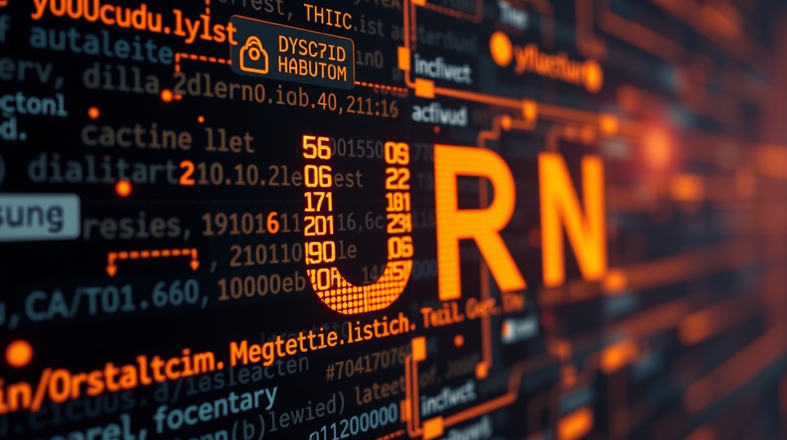 Detailný pohľad na digitálny displej s kódmi a číslami, vrátane znaku 'URN'.