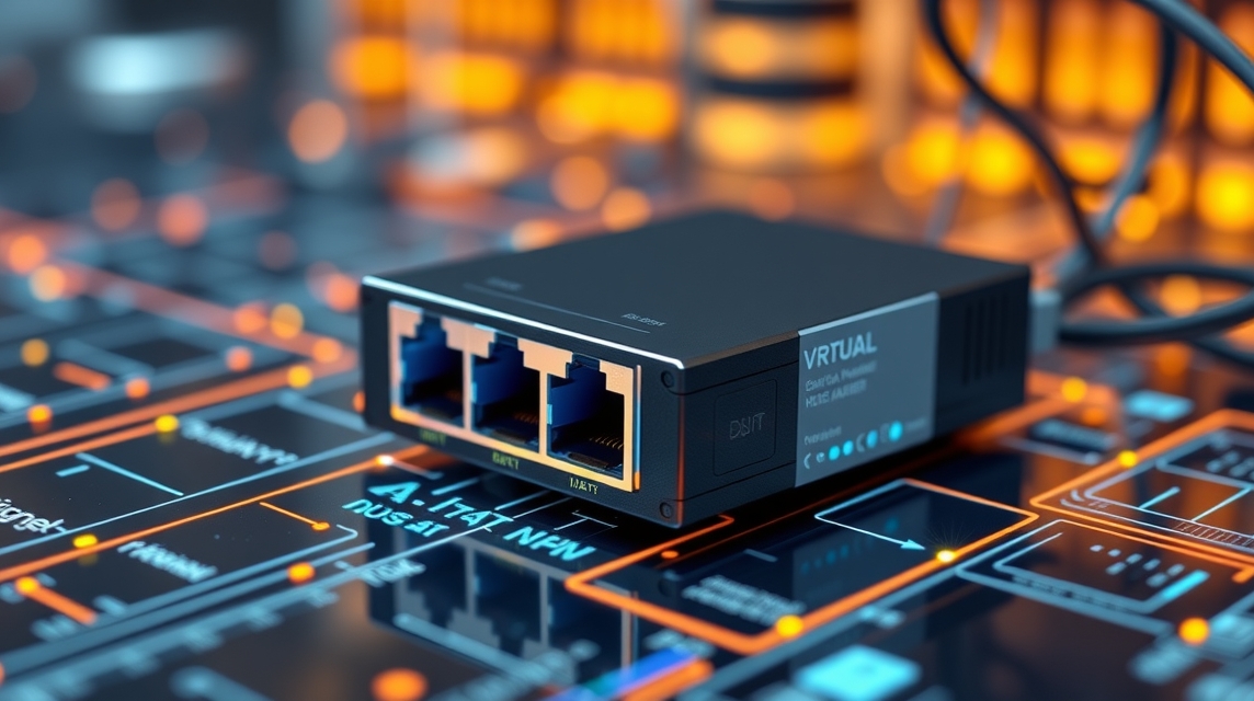 Moderný ethernetový prepínač s tromi portami na technickej doske.