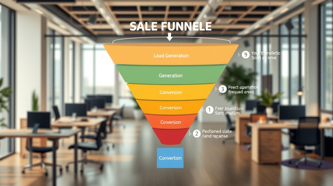 Grafika predaja funnelu, znázorňujúca fázy generovania a konverzie leadov.