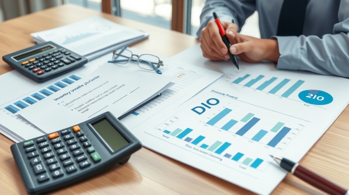 Osoba analyzuje finančné grafy a dokumenty na stole s kalkulačkami.