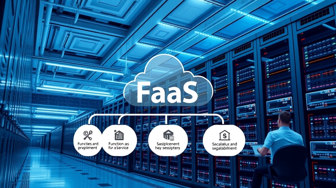 Osoba pracujúca na počítači v modernom dátovom centre s modrým osvetlením.