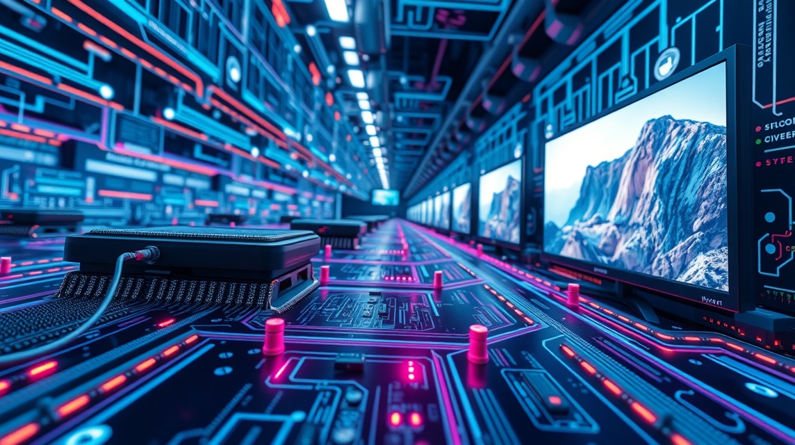 Moderná technológia, počítačové obrazovky a elektronické obvody v futuristickom prostredí.