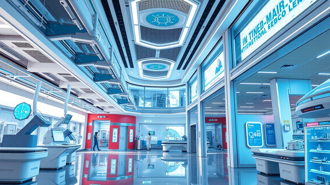 Moderná technologická hala s futuristickým dizajnom a prístrojmi.