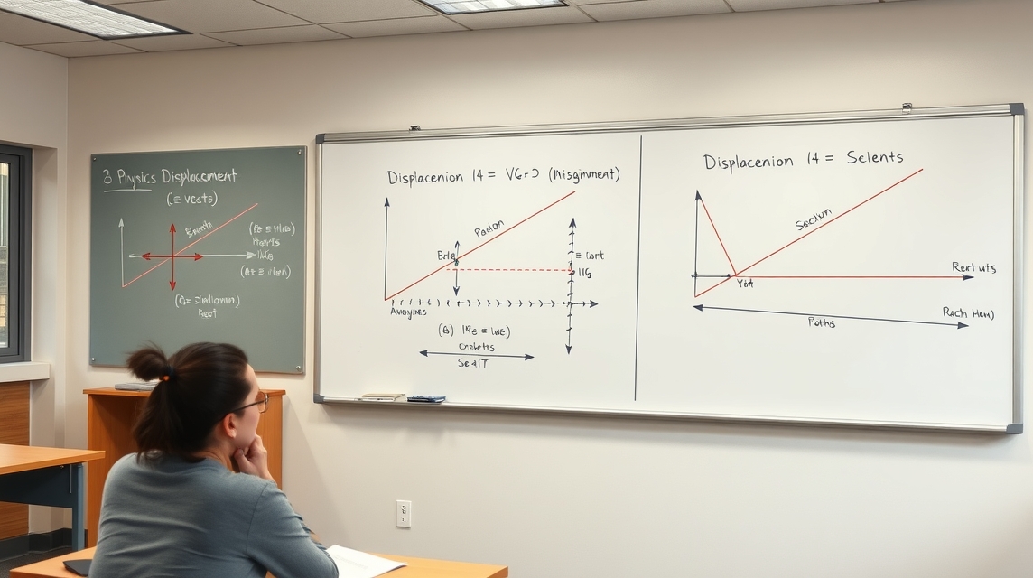 Žena sedí pri stole a pozoruje tabuľu s grafmi fyzikálneho posunu.