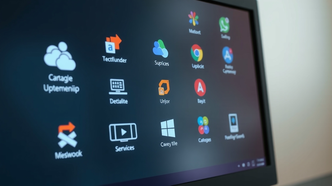 Obrazovka počítača s rôznymi ikonami aplikácií a programov.