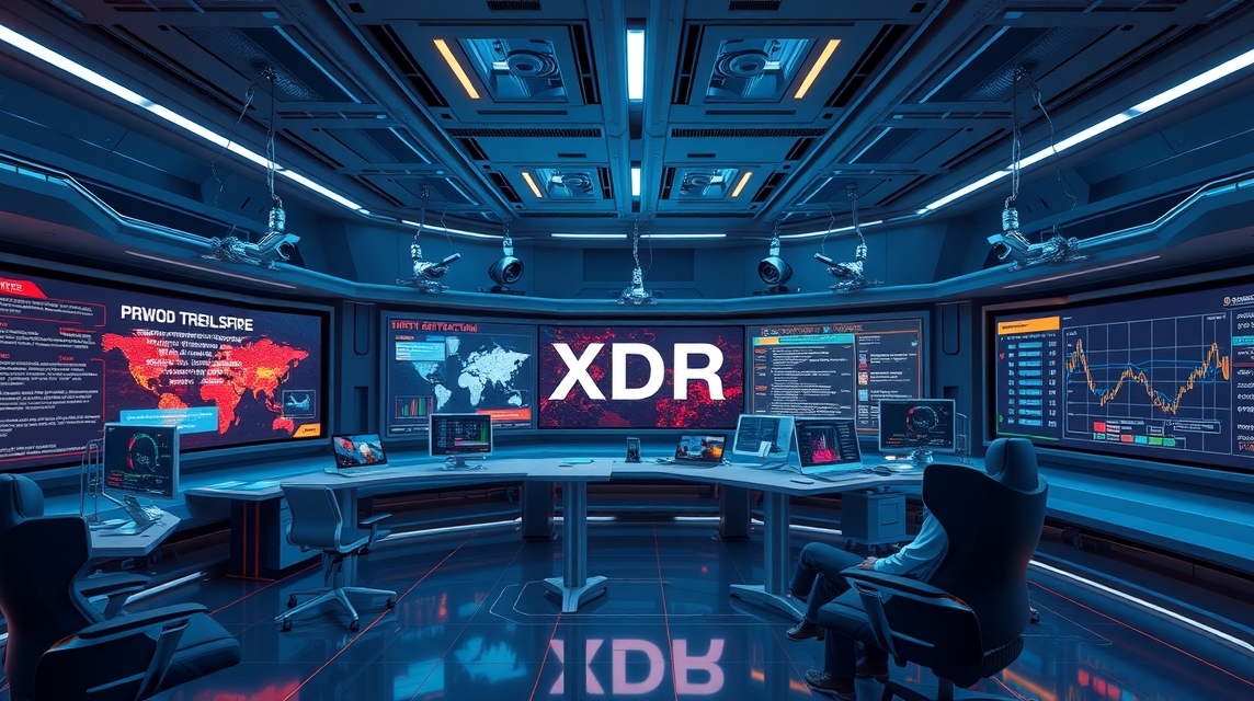 Moderná kontrolná miestnosť s viacerými obrazovkami a technológiou XDR.