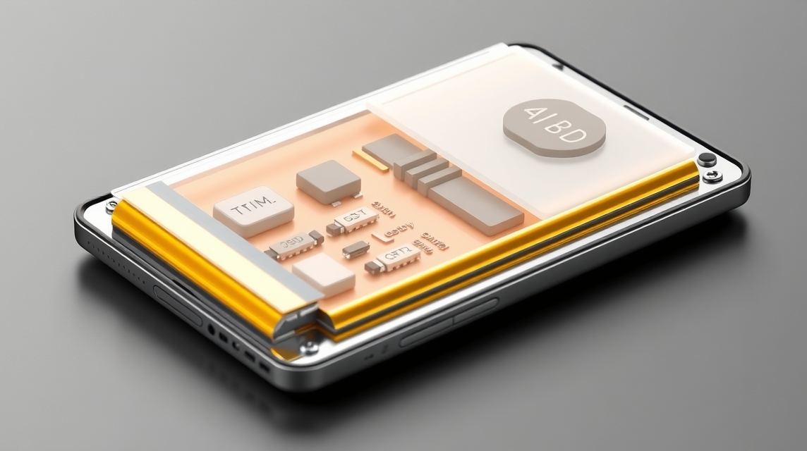 Detail of a smartphone's internal components, showcasing a battery and circuit board.