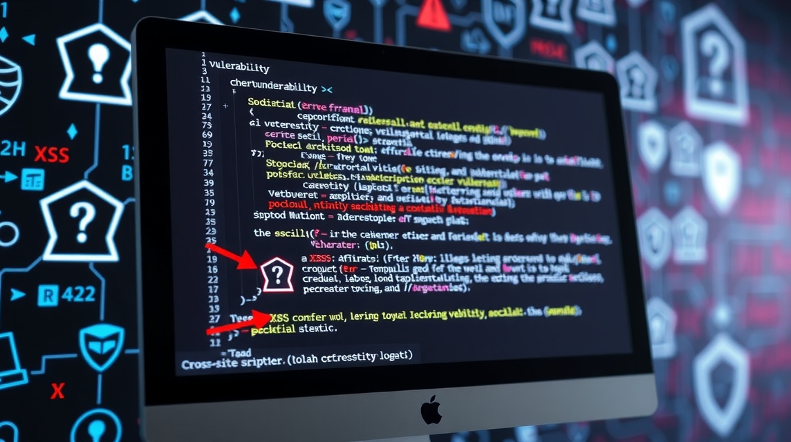 Kód és biztonsági szimbólumok láthatók egy számítógép képernyőjén.