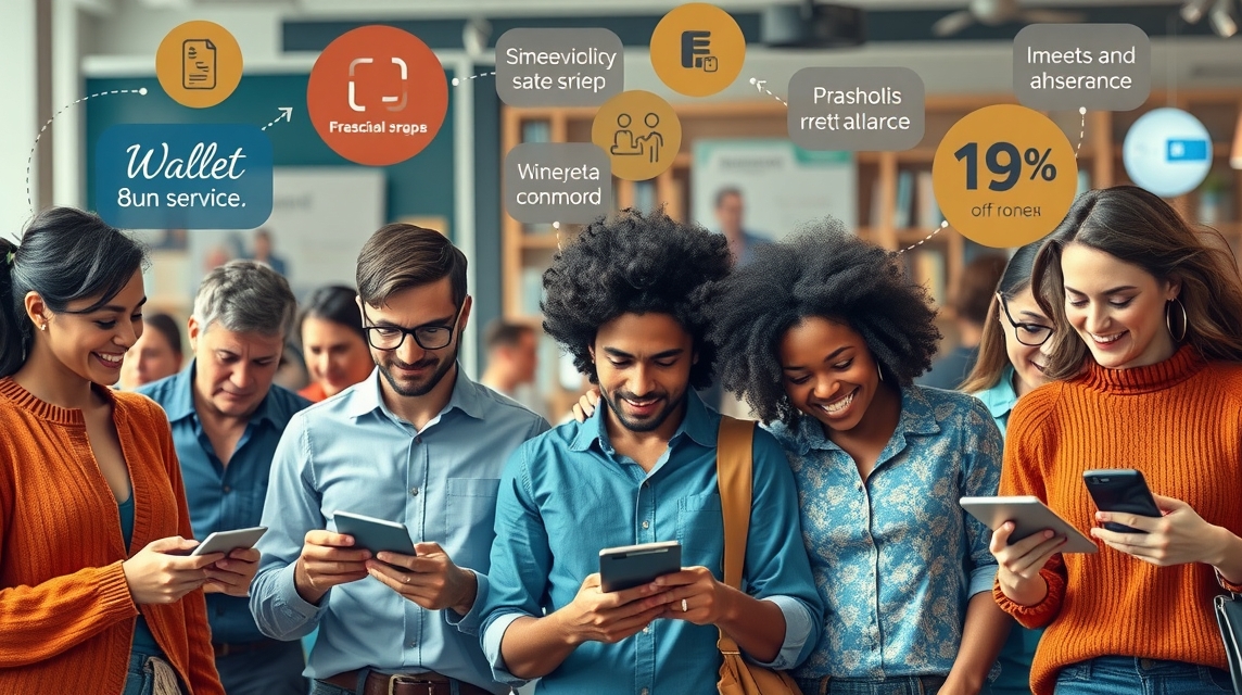 Skupina mladých ľudí, ktorí používajú mobilné telefóny a tablety v modernom prostredí.