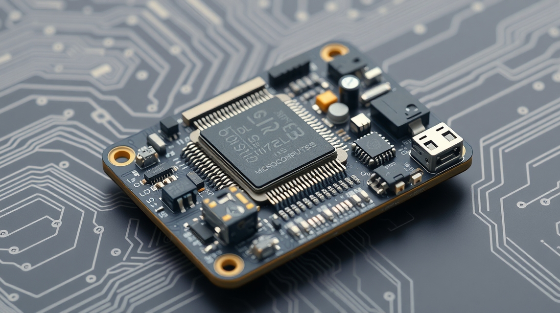 Detailný pohľad na elektronickú dosku s procesorom a súčiastkami.