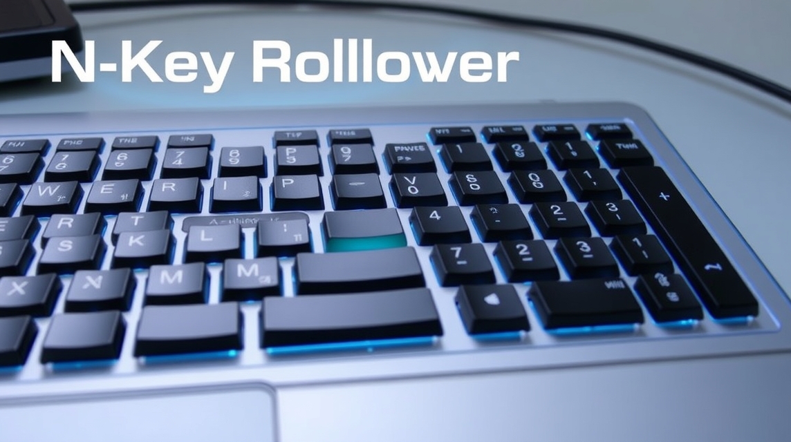 Detail klávesnice s funkciou N-Key Rollover, zobrazené klávesy a podsvietenie.