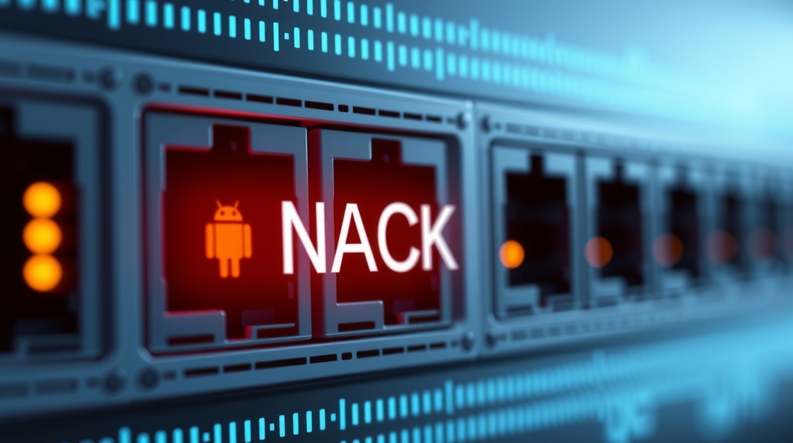 Na obrázku sú ethernetové porty s červeným nápisom NACK a symbolom Android.