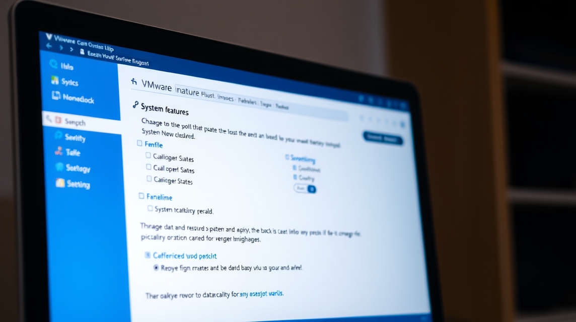 Záber na počítačovú obrazovku s nastaveniami systému VMware.