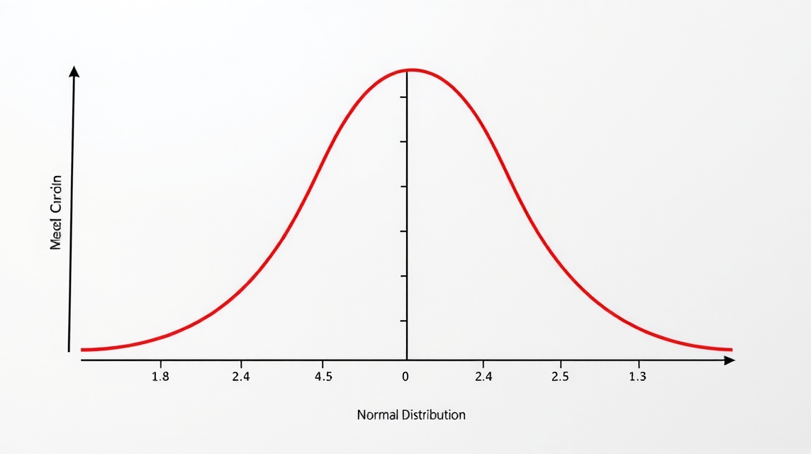 Graf normálneho rozdelenia s červenou krivkou a osami pre hodnoty a frekvenciu.