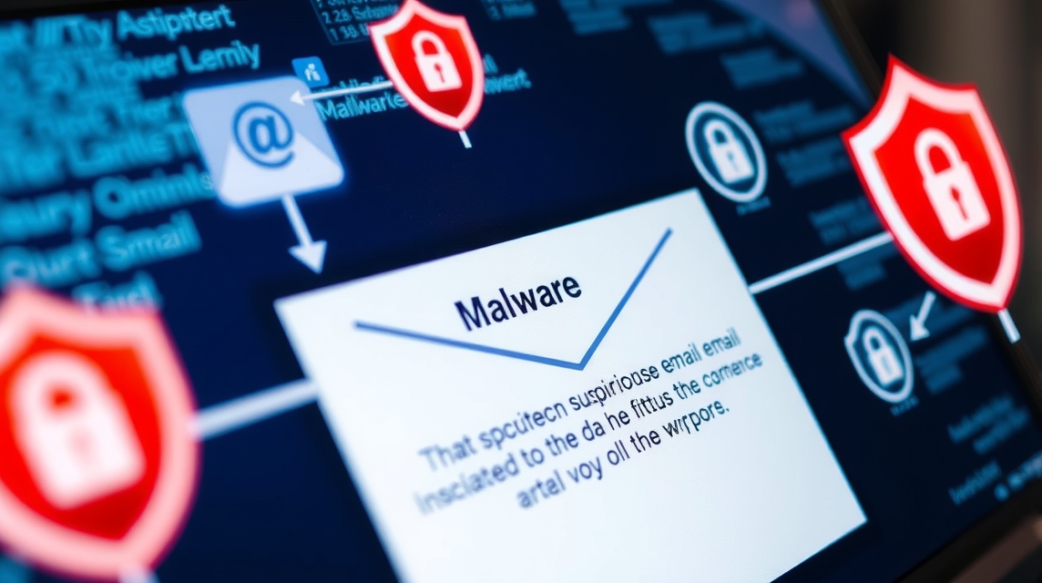 Obrazovka počítača zobrazuje varovanie pred malvérom a bezpečnostné ikony.