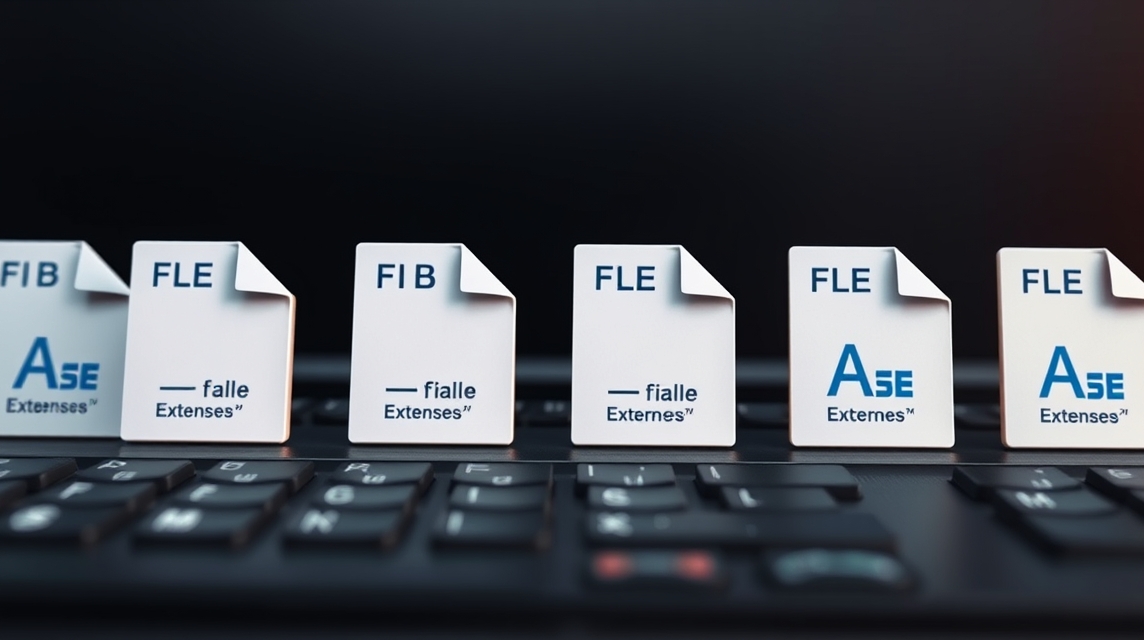 Na klávesnici sú zobrazené ikony súborov s rôznymi príponami, ako FIB a FLE.