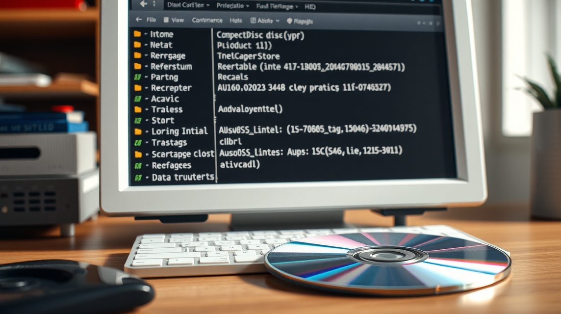 Na obrazovke počítača sú zobrazené súbory a priečinky, vedľa je CD.