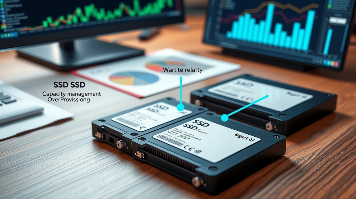 Na stole sú tri SSD disky s grafickým pozadím a analýzami.