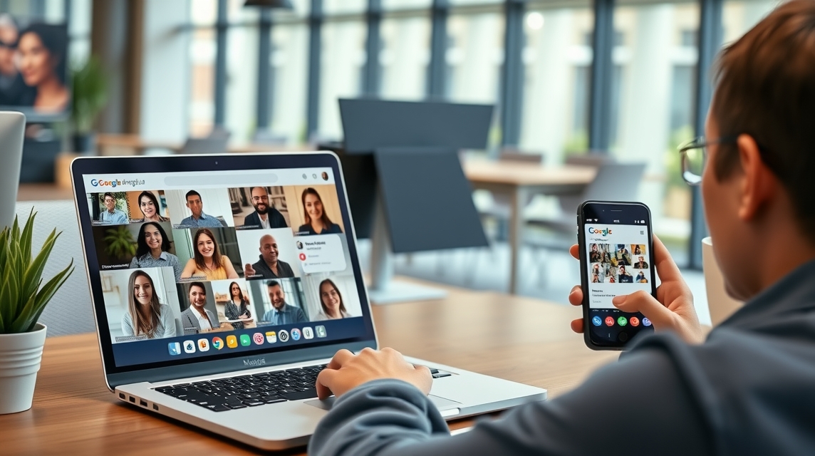Osoba, ktorá sa zúčastňuje videohovoru na laptopu a mobilnom telefóne.