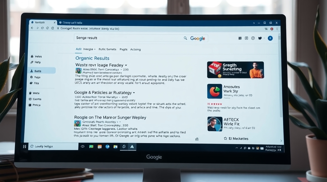 Počítačová obrazovka zobrazuje výsledky vyhľadávania na Google.
