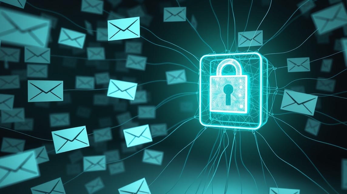 Digitálna ilustrácia zámku obklopeného e-mailovými ikonami.