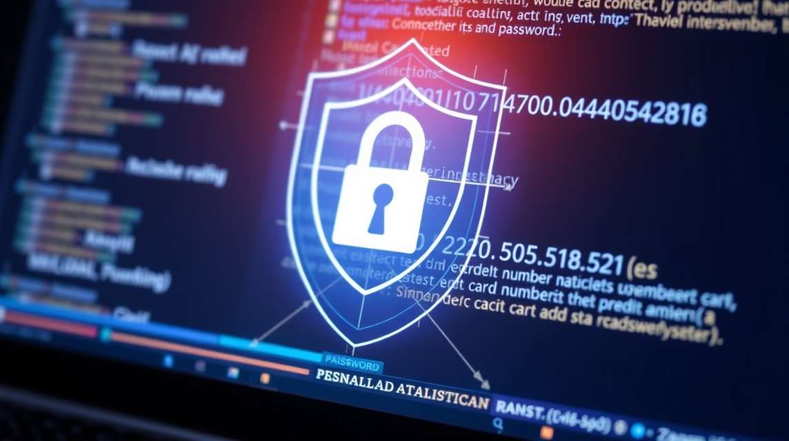 Obrazovka počítača s kódom a ikonou zámku symbolizujúcou bezpečnosť.