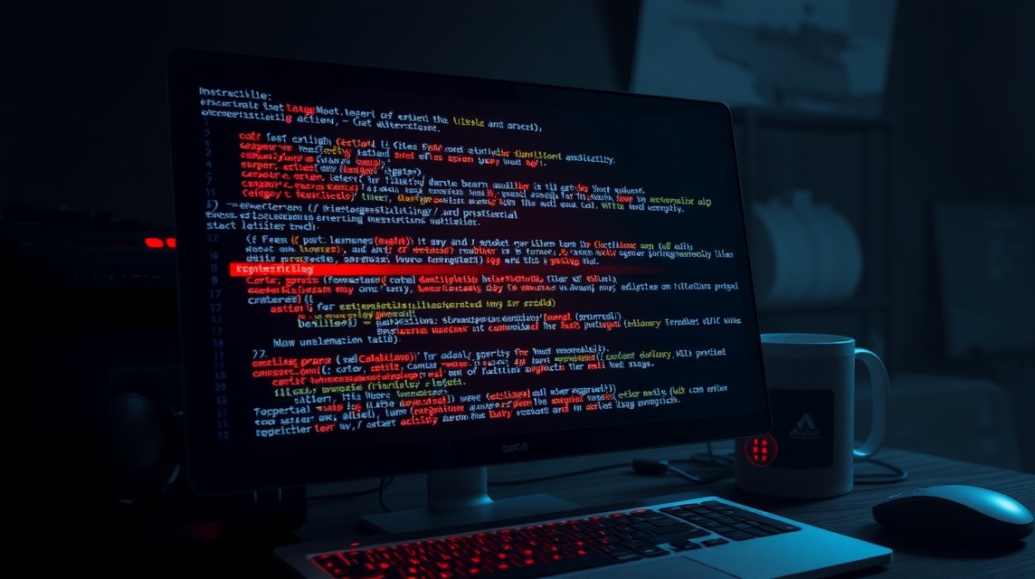 Počítačový monitor zobrazuje kód s rôznymi farbami a syntaxou.