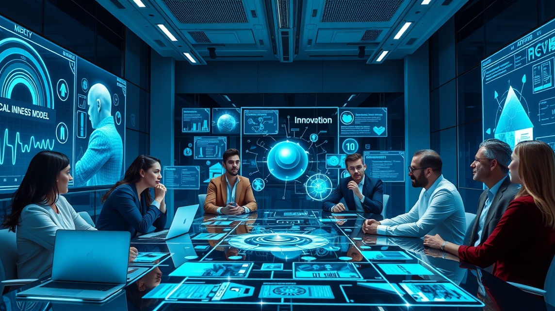 Skupina profesionálov diskutuje o inováciách v modernom konferenčnom priestore.