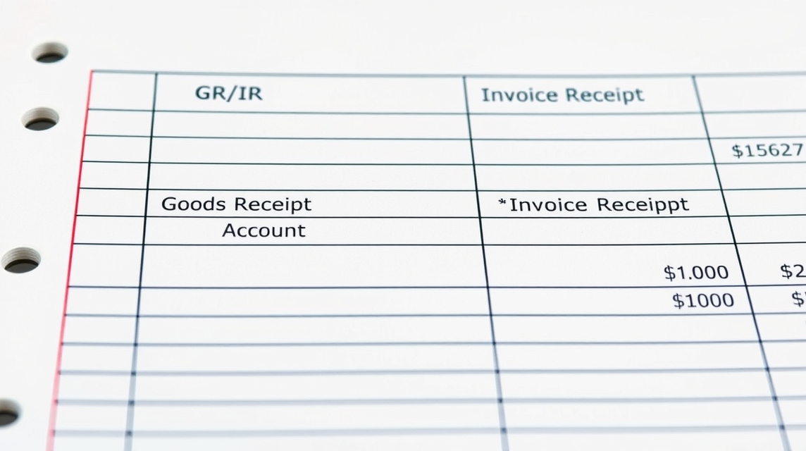 Dokument s názvom GR/IR a stĺpcami pre prijatie tovaru a faktúru.