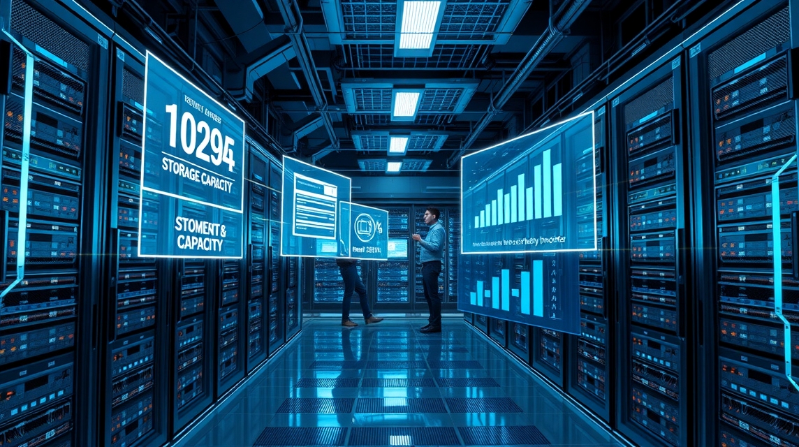 Dva muži diskutujú v modernom dátovom centre s grafmi a údajmi na obrazovkách.