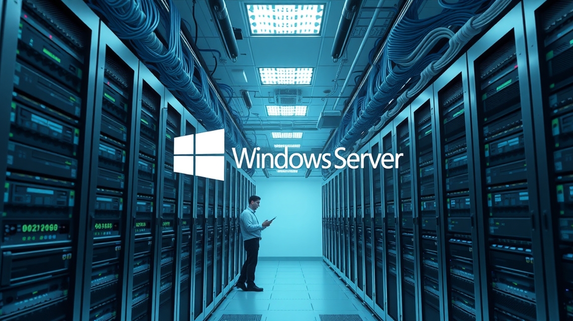 Muž stojí v serverovni s množstvom serverov a káblov, kontroluje zariadenie.