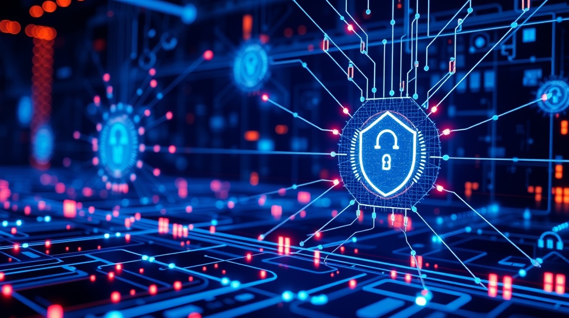 Digitálna sieť s uzamknutými a odomknutými zámkami, symbolizujúca kybernetickú bezpečnosť.